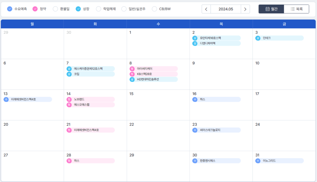 24년 5월 공모주 달력